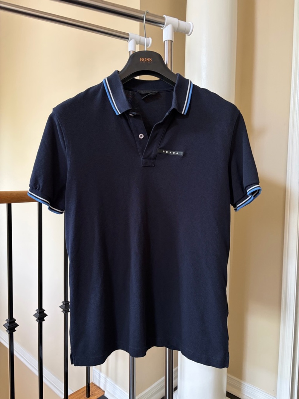 Prada Navy Polo with Light Blue Contrast Trim